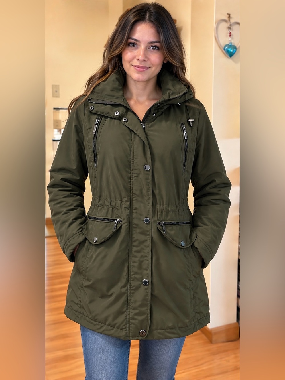 Michael Kors Women’s Olive Green Hooded Utility Parka Jacket Size S